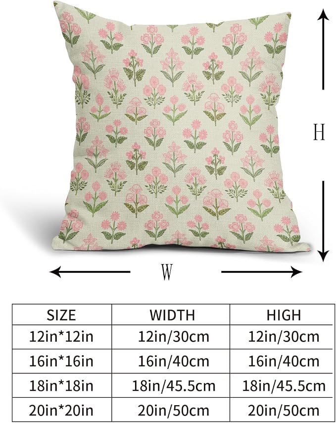 Pink Green Block Print Pillow Covers 16x16 Inch Set of 2 Vintage Floral - Image 5