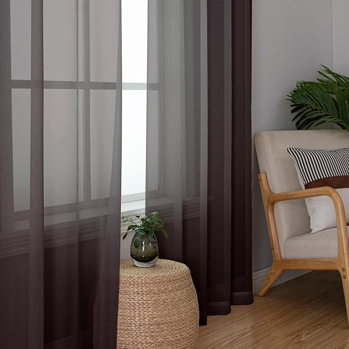 Lecloud Chocolate Sheer Curtains 84 Inches Long 2 Panels Set, Rod Pocket - Image 7