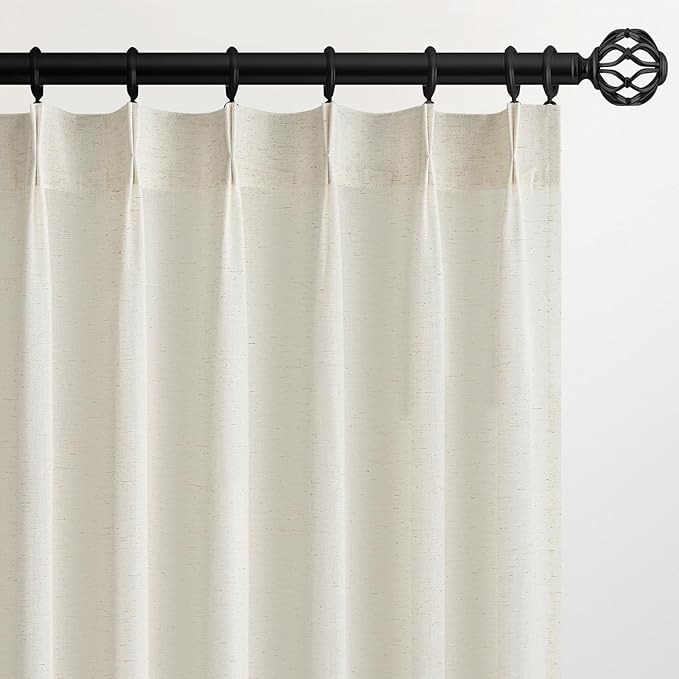 78 Inches Long Pinch Pleated Semi Sheer Curtains, Natural Linen Blended Light by Topfinel