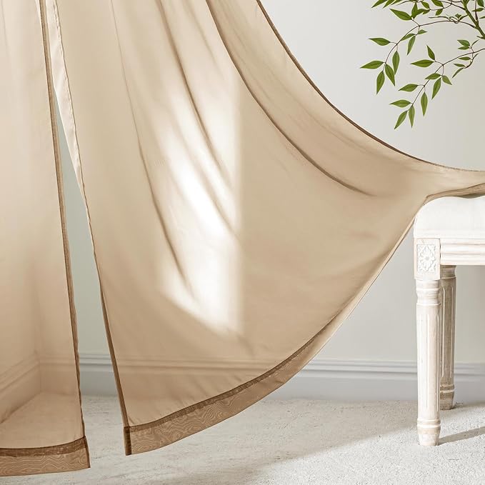 MIULEE Brown Sheer Curtains 84 Inches Long, 4 Panels Set, Rod Pocket Voile - Image 6