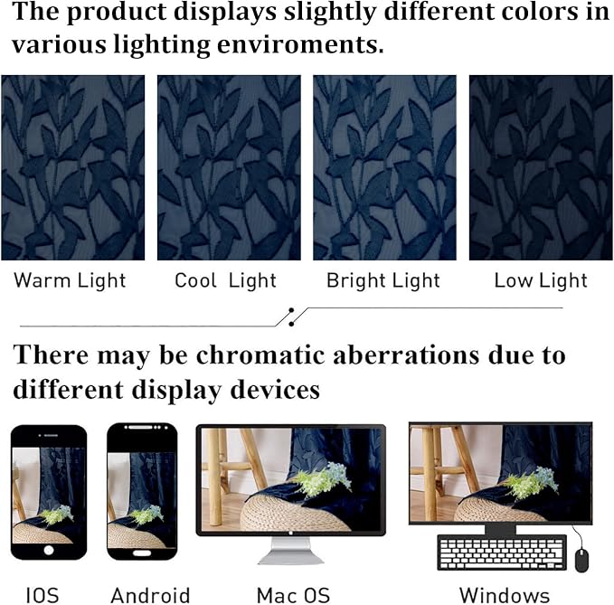 Lecloud Leia Navy Blue Sheer Curtains 84 Inches Long 2 Panels, Airy Leaf - Image 5