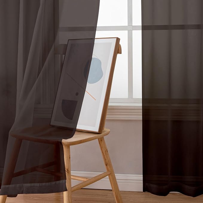 Simplebrand Chocolate Sheer Curtains 63 Inch Length 2 Panels, Rod Pocket Solid - Image 4