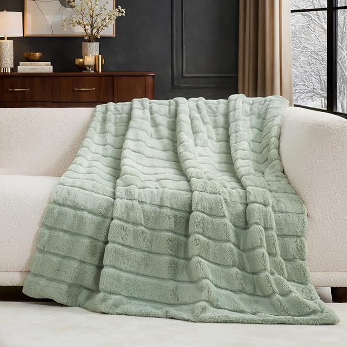 Cozy Bliss Deluxe Sheared Rabbit Faux Fur Throw Blanket, Soft Fuzzy High-Low - Image 7