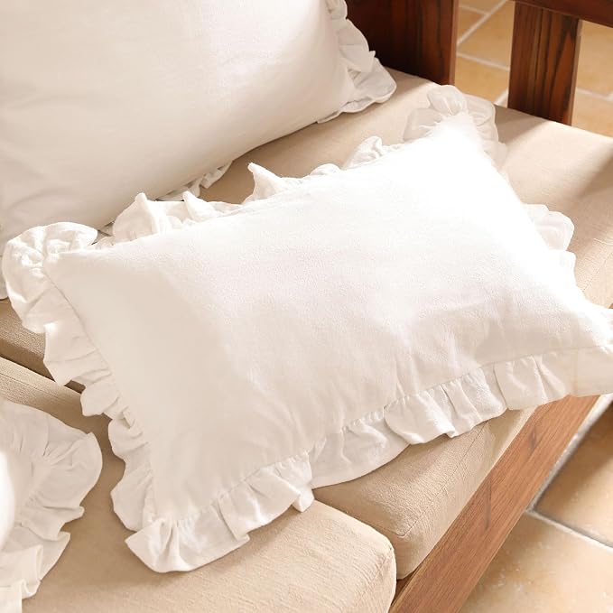 patdrea Shabby Chic White Decorative Throw Pillow Covers 12"x20" Set of 2 - Image 2
