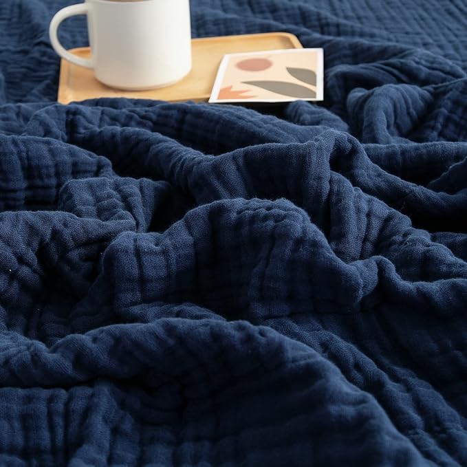 EMME Cotton Blanket Queen Size for Bed Soft Large Muslin Bed Blankets 90"x90" - Image 7