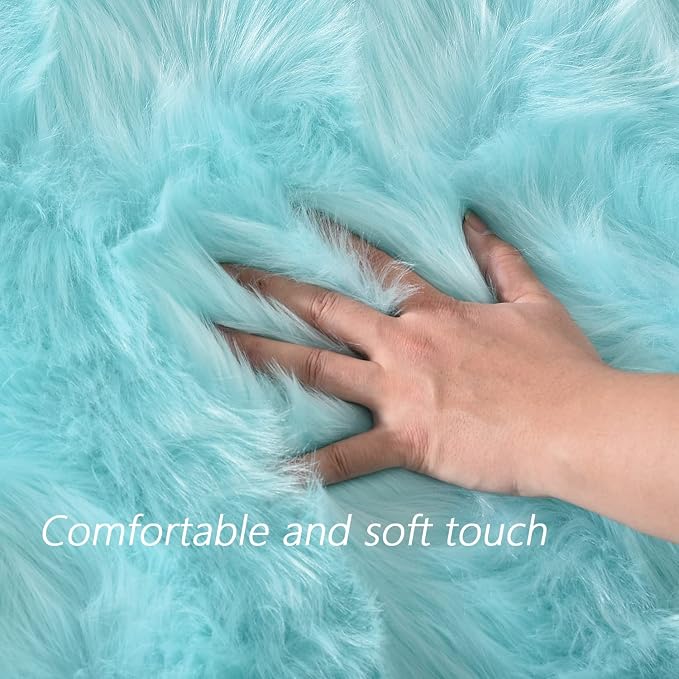 Latepis Large Faux Fur Rug Light Blue Round Rug s6.7ft Circle Fuzzy Plush Rugs - Image 5