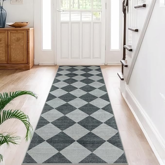 Beeiva Checkered Print Hallway Runner Rug 2.5x8, Ultra Thin Kitchen Runner Rugs by Beeiva
