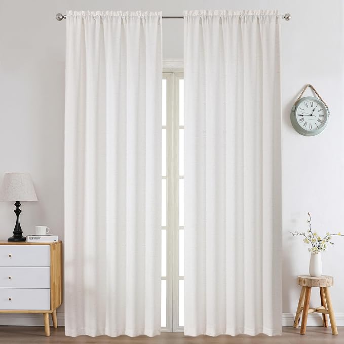 Chyhomenyc Natural Curtains 120 Inch Length 2 Panels Set, Faux Linen Textured by Chyhomenyc