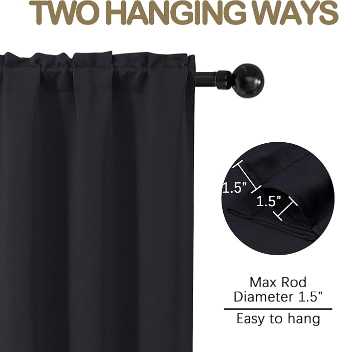 OVZME Black Blackout Curtains for Small Window Treatment, Light Blocking Short - Image 4