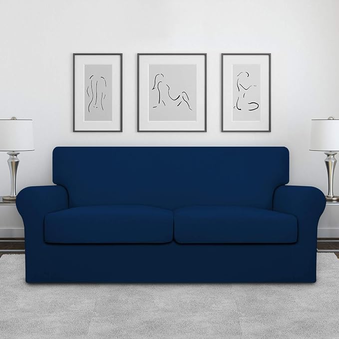 Easy-Going Oversized 3 Pieces Stretch Fleece Soft Loveseat Couch Cover - Image 2