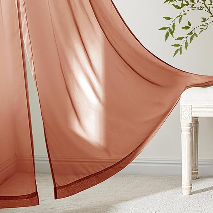 MIULEE Burnt Orange Sheer Curtains 63 Inches Long, 4 Panels Set, Light - Image 6