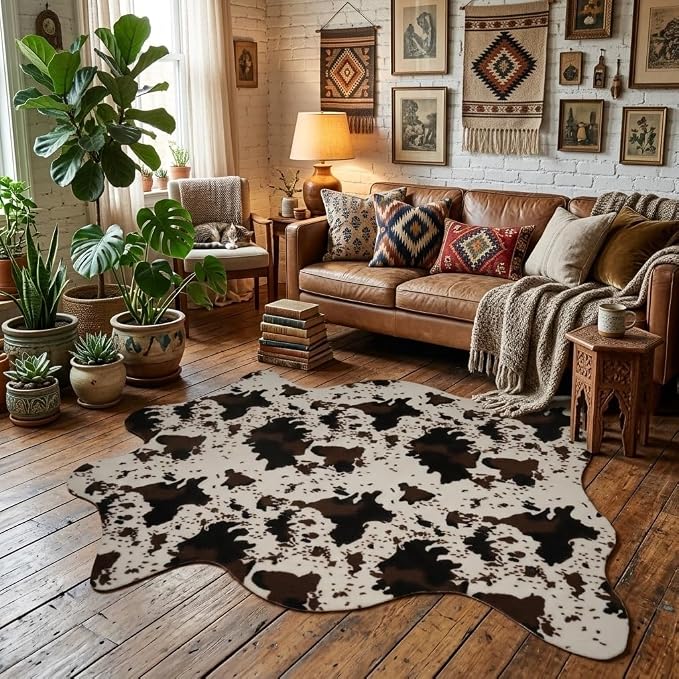 MustMat Cowhide Rug Faux Cow Shaped Rug Western Decor by MustMat