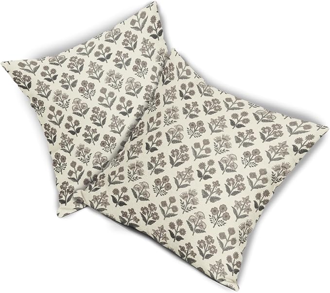 Black Dark Brown Floral Pillow Covers 18x18 Inch Set of 2, Vintage Flower Block - Image 8