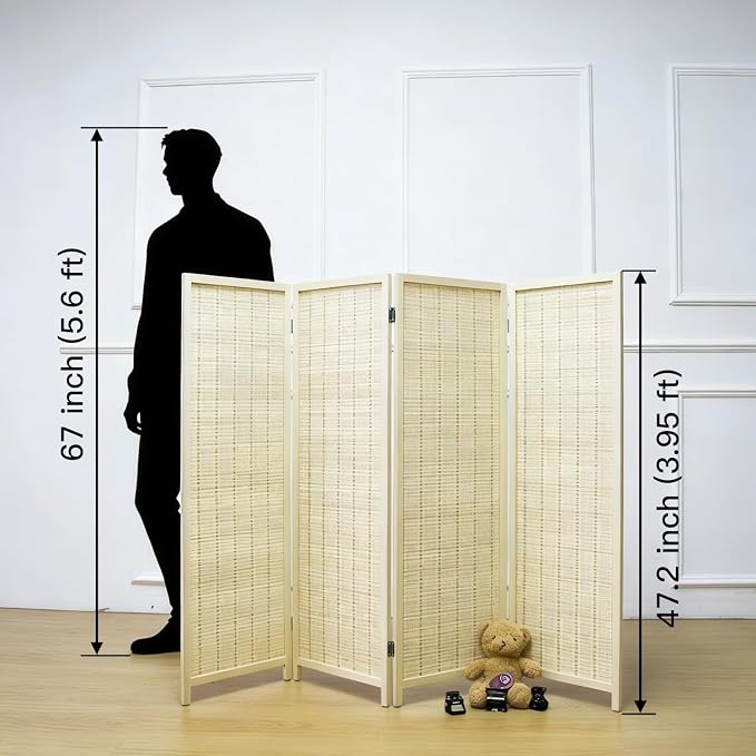 Furnnylane 4 Panel Short Room Divider Screen, Small Bamboo Panel Divider - Image 2