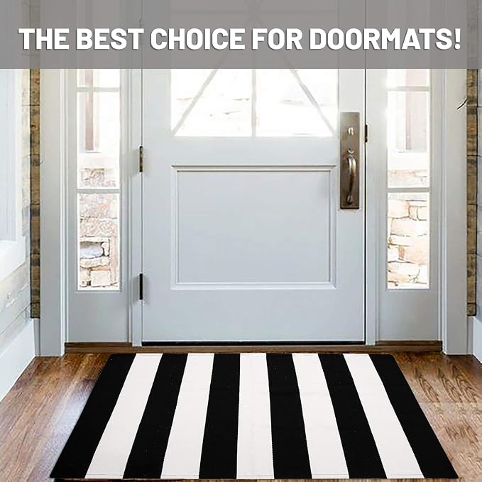 IOHOUZE Black White Striped Rug -27.5" X 43" Front Door Mats Outdoor, Washable - Image 9