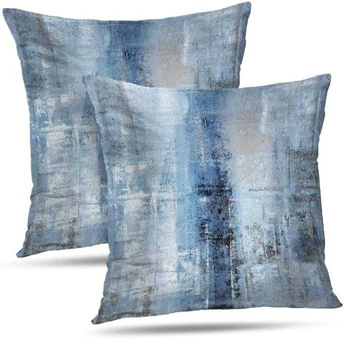 Blue and Grey Throw Pillow Cover Pack of 2, Abstract Art Gallery Modern by Alricc