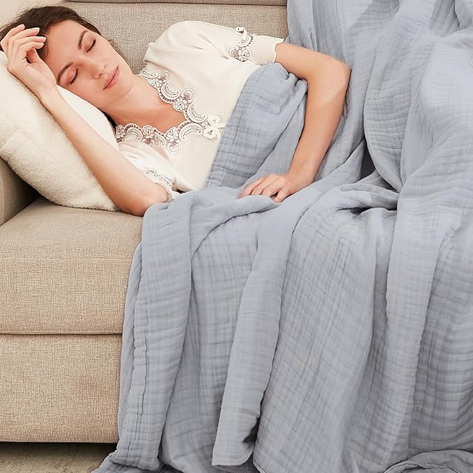 EMME Cooling Cotton Muslin King Blanket Bed Layering Bedspread Coverlet - Image 2