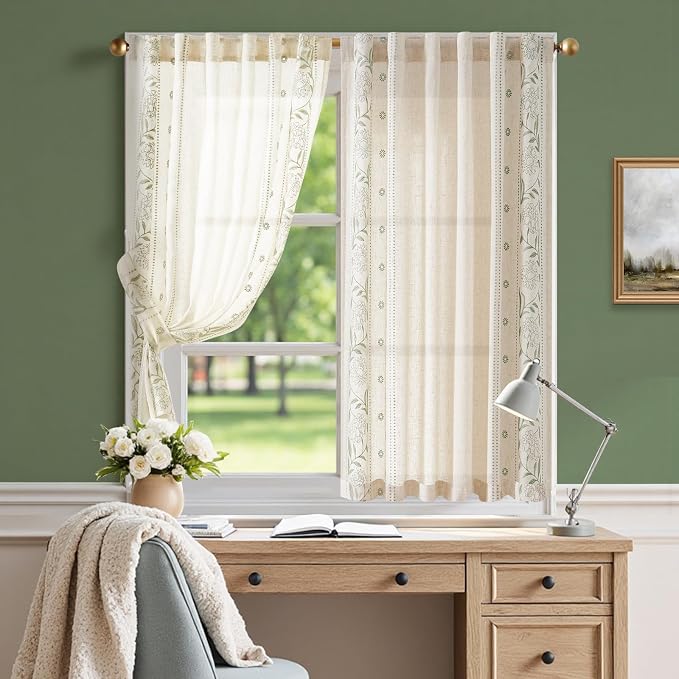 jinchan Winslow Linen Curtains 54 Inch Length Small Window Curtains Embroidered - Image 5
