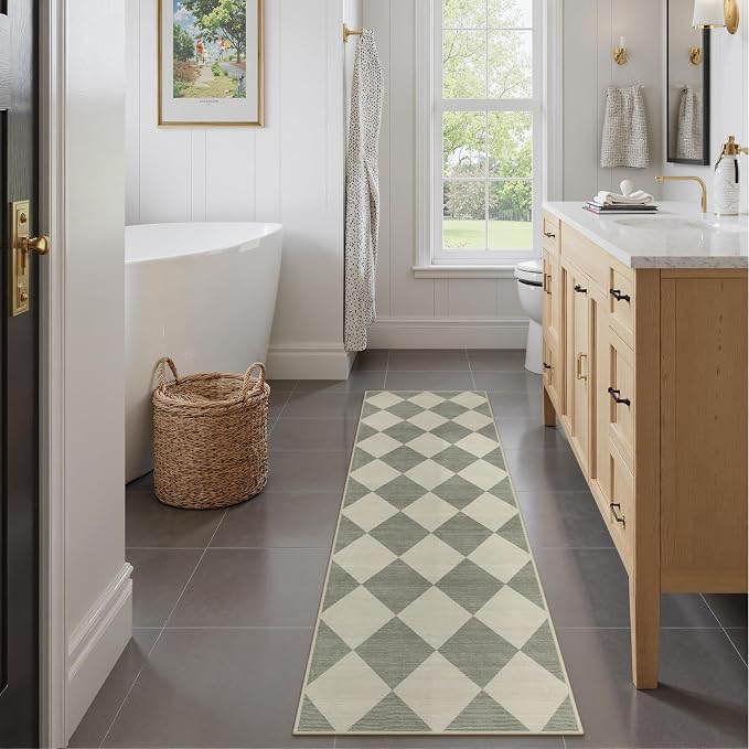 Beeiva Checkered Print Hallway Runner Rug Non Slip, Ultra Thin Washable Kitchen - Image 9