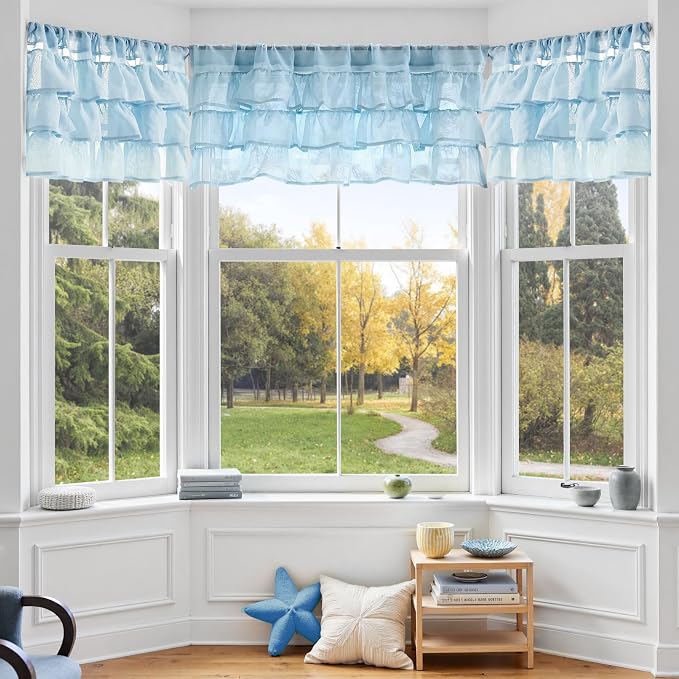 jinchan Blue Ruffled Valance Curtain - Image 4