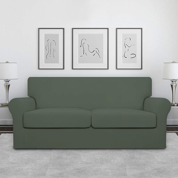 Easy-Going Oversized 3 Pieces Stretch Fleece Soft Loveseat Couch Cover - Image 2
