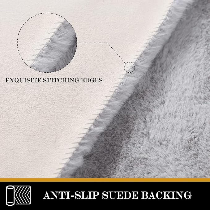 Latepis Fluffy Machine Washable Rug Grey Area Rugs 3X5 Soft Faux Rabbit Fur Rug - Image 4