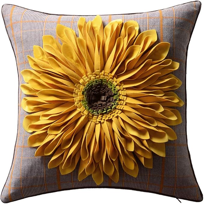 OiseauVoler 3D Sunflower Handmade Throw Pillow Cover Decorative Pillowcase by OiseauVoler