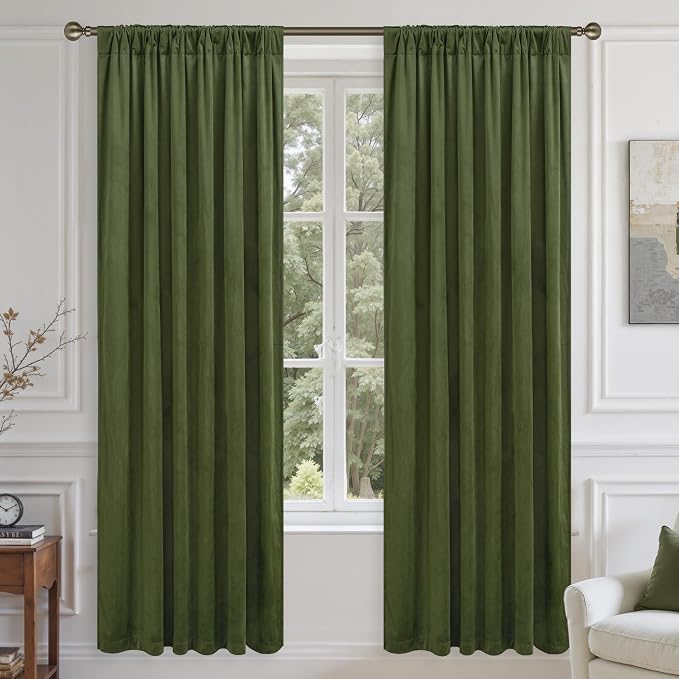 LAMIT Sage Green Velvet Curtains 80 Inch - Image 2