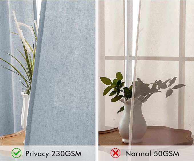 MIULEE Non-See-Through Privacy Linen Curtains 2 Panels, Chambray Blue Light - Image 4