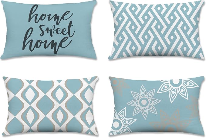 Hexagram Blue Geometric Pillow Covers 12x20 Set of 4, Decorative Outdoor Modern by Hexagram