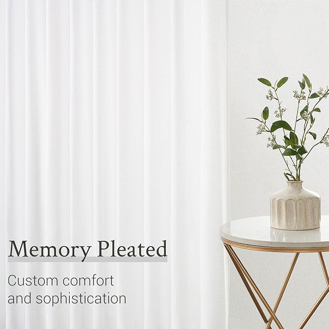Topfinel White Pinch Pleat Linen Curtains - Image 6