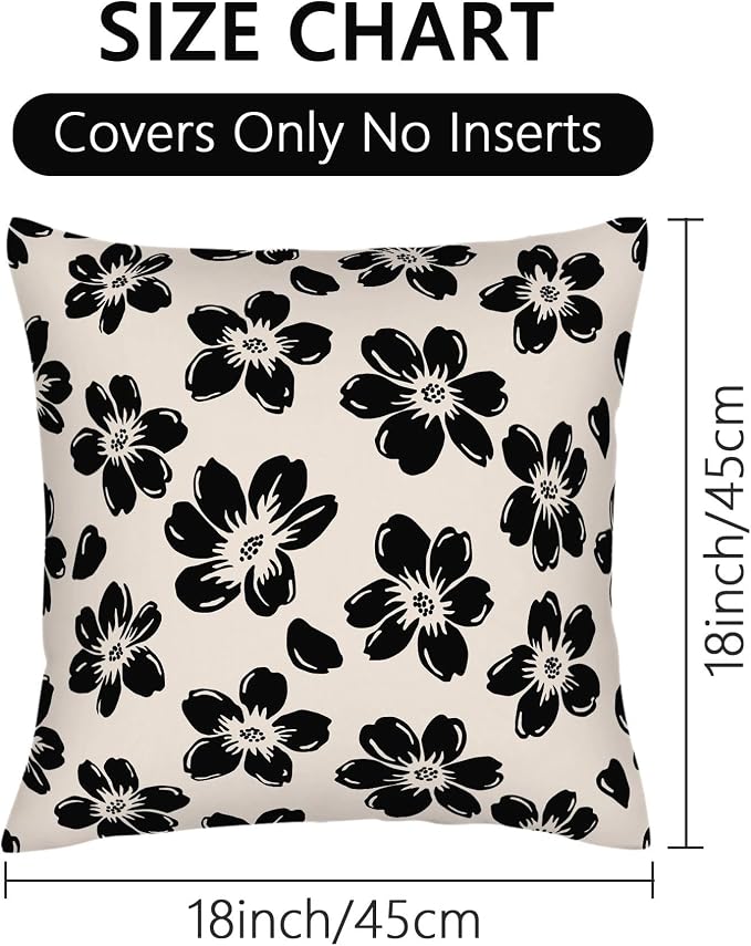 Decorative Black Floral Throw Pillow Covers 18 x 18 Inch Set of 2 - Image 3