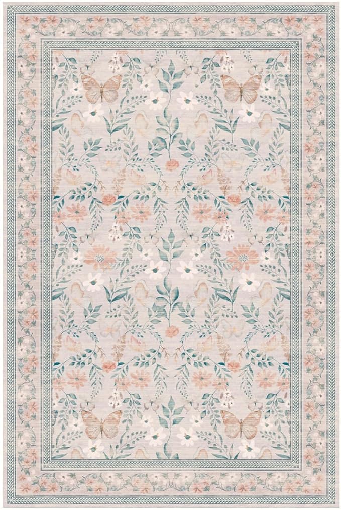 Rugxara 6x9 Pink Rug for Living Room Bedroom, Floral Washable Rug, Vintage Boho - Image 4