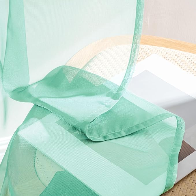 MIULEE Aqua Sheer Curtains 63 Inches Long, 4 Panels Set, Light Filtering Rod - Image 8