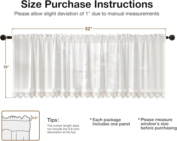 Rinwoc White Lace Semi-Sheer Valance Cafe Curtains – Vintage Boho Lace Valances - Image 8