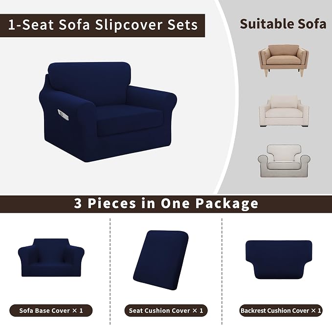 Easy-Going 3 Pieces Stretch Chair Cover Washable Chair Slipcover Set - Image 3