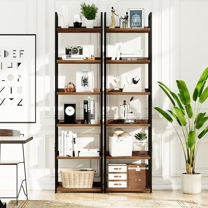 NUMENN Narrow Bookshelf, 6 Tier Bookshelves, Home Office Bookcase Shelf Storage - Image 4