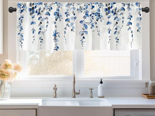 2 Pack Watercolor Blue Leaves Window Valance - Image 2