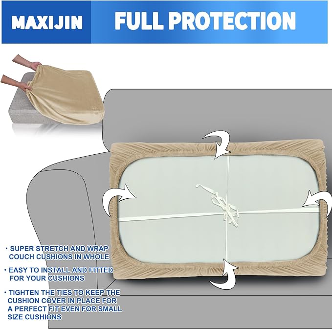 MAXIJIN Velvet Stretch Couch Cushion Covers Soft Sofa Cushion Cover Replacement - Image 4