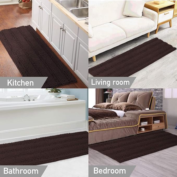 Turquoize Bathroom Runner Rug Extra Long Chenille Area Rug Non-Slip Brown Bath - Image 6