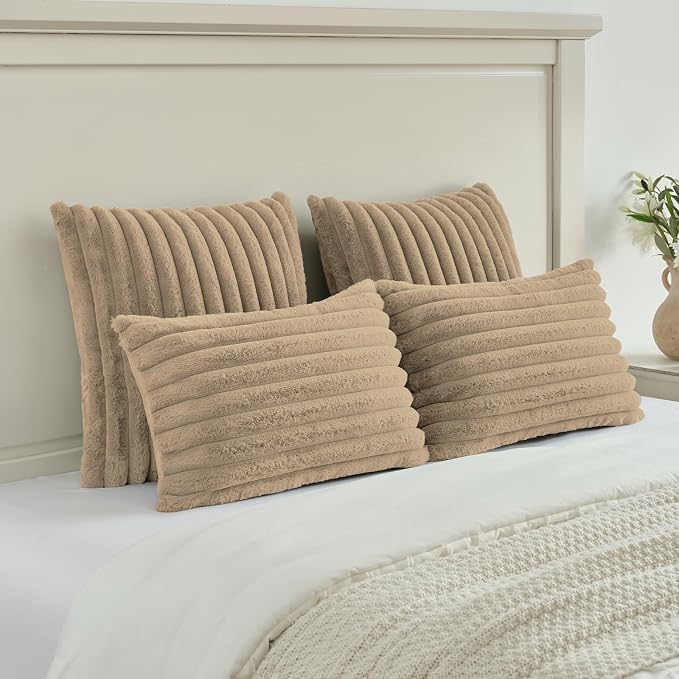 FUTEI Khaki Decorative Throw Pillow Covers Set of 2, 20x20 Inch Soft Fluffy - Image 5
