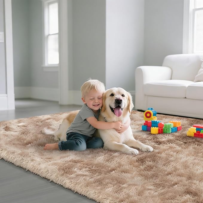 yongyangjuxin Fluffy Rug Shaggy Area Rug, Mottling Beige 9x12 Area Rugs - Image 4