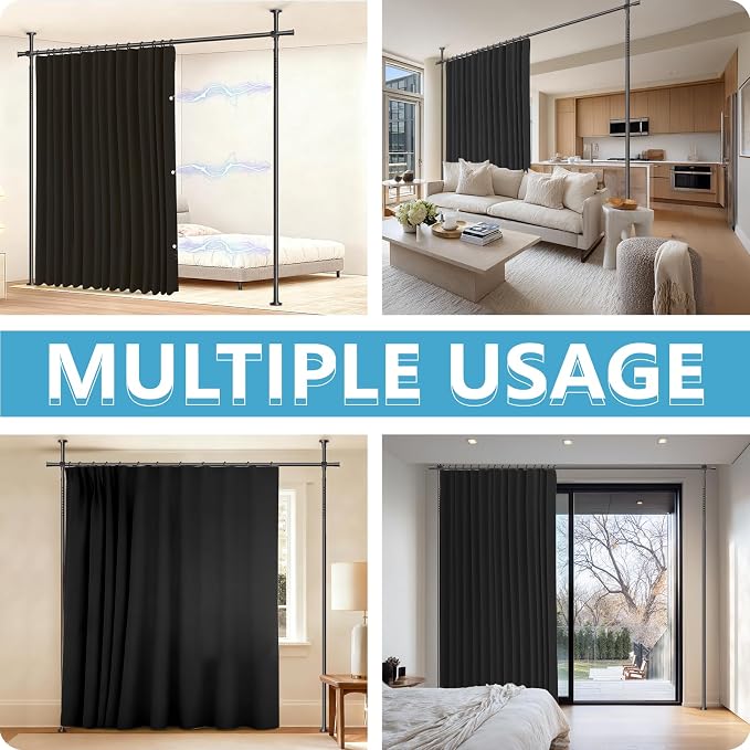 Jilron No-Drill Room Divider Curtain Set: Includes 106" W x 84" L Black Curtain - Image 4