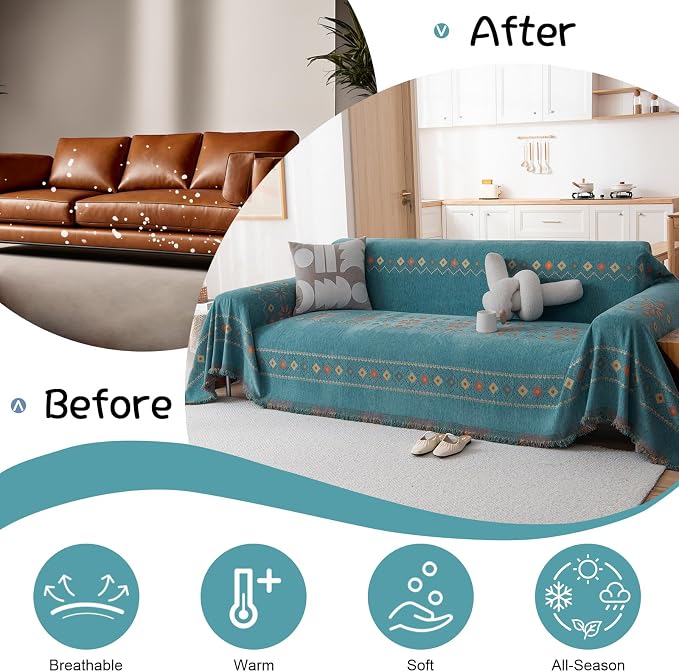 VClife Boho Couch Cover Green Geometric Jacquard Pattern Sofa Cover, 1 Piece - Image 4