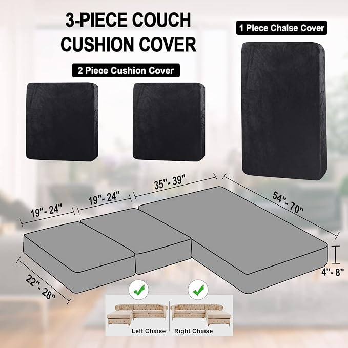 NAISI Sectional Couch Cover 3 Pieces Velvet Separate Couch Cushion Covers L - Image 6