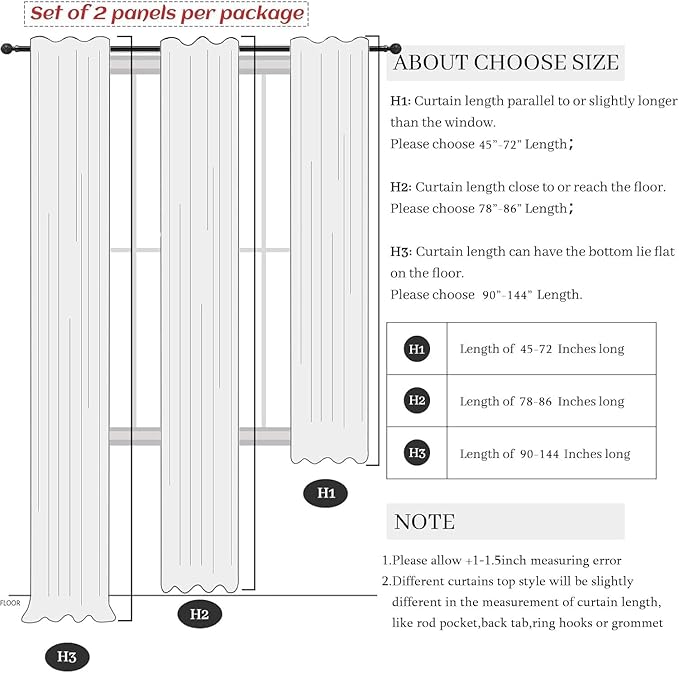 Pitalk White Linen Curtains for Living Room 100 Inches Long 2 Panels Pocket - Image 8