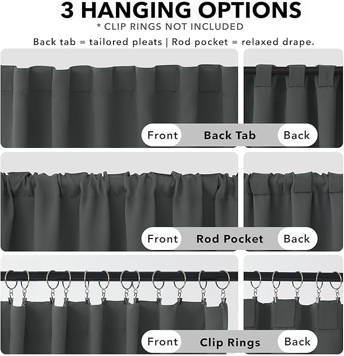 Deconovo Blackout Curtains, Thermal Insulated, W42 x L95 2 Panels, Back Tab - Image 2