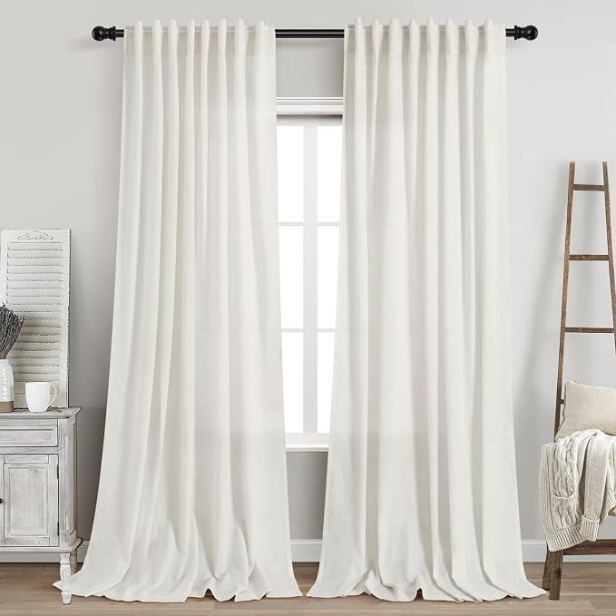 Nanspring Beige White Linen Curtains 90 Inches Long by Nanspring