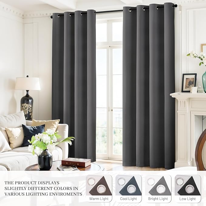 Yakamok Dove Grey 100% Blackout Curtains Grommet Window Treatments - Image 8