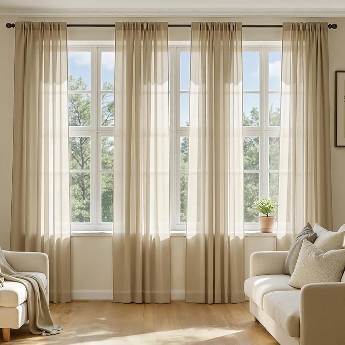 MIULEE Beige Sheer Curtains 84 Inches Long, 4 Panels Set, Rod Pocket Voile by MIULEE